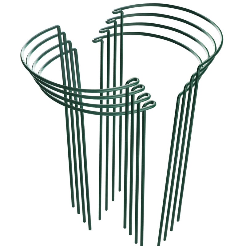 HiGift 8 Pack Plant Support Stakes, Half Round Metal Garden Plant Stake Indoor Peony Cages and Supports, Green Plant Support Ring Border for Tomato,Hydrangea,Flower Outdoor (10" Wide x 15.8" High) - Image 1